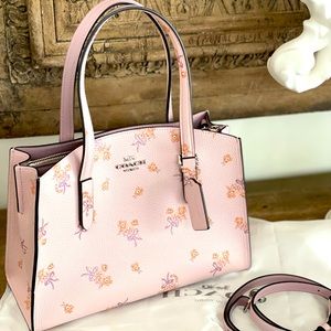 RARE Coach Ice Pink Floral & Bow with Glitter finish detail tote
